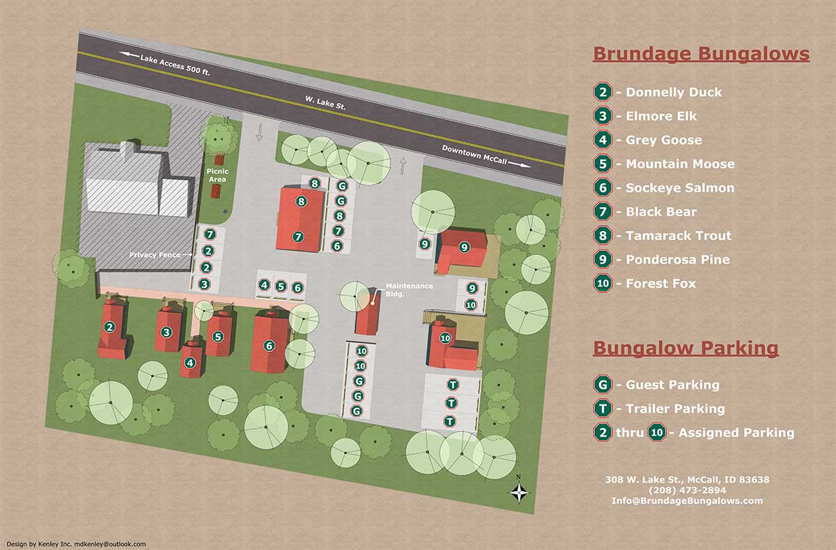 Brundage Bungalows site map and parking