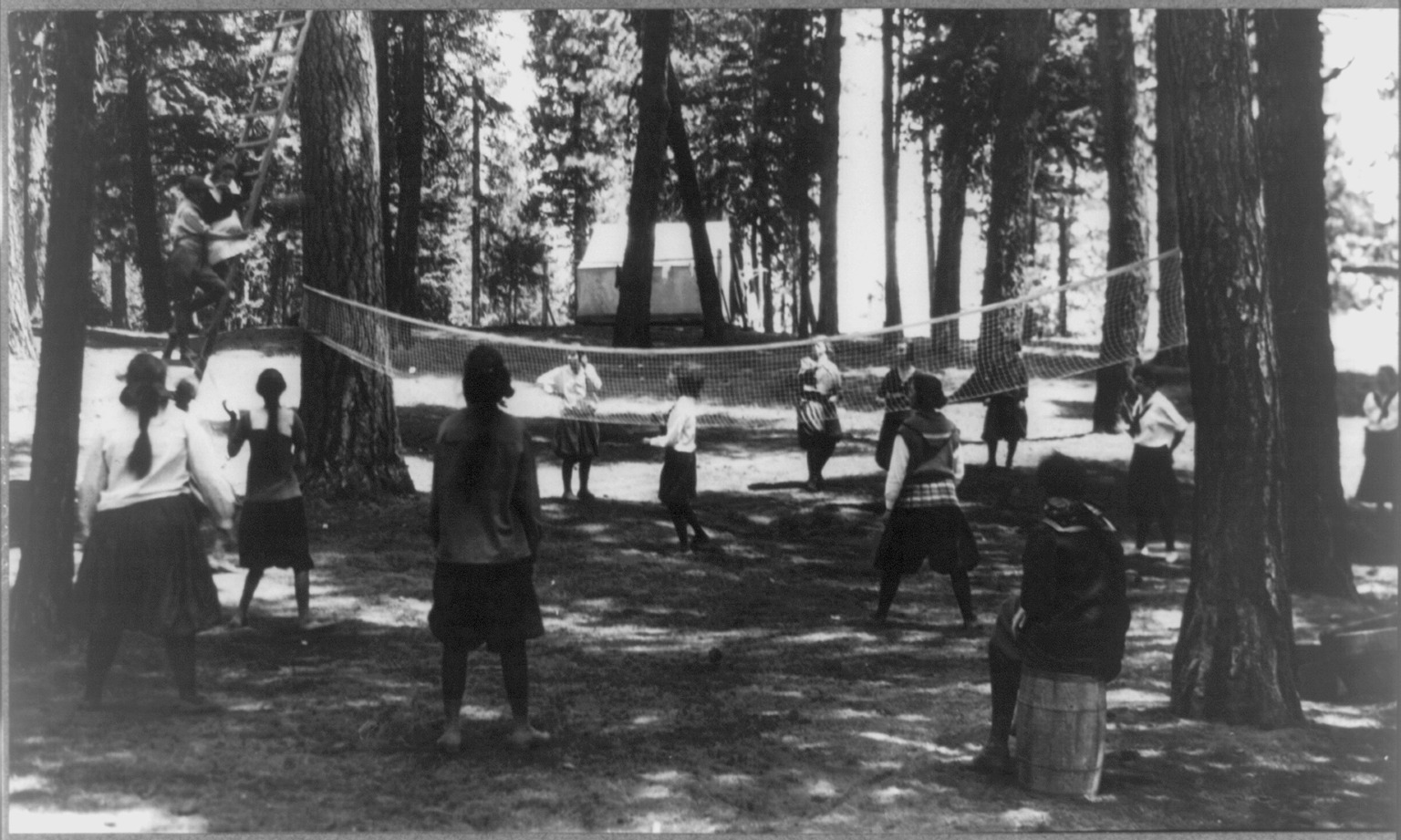 Girls playing volleyball on Payette Lake, McCall Idaho, 1912